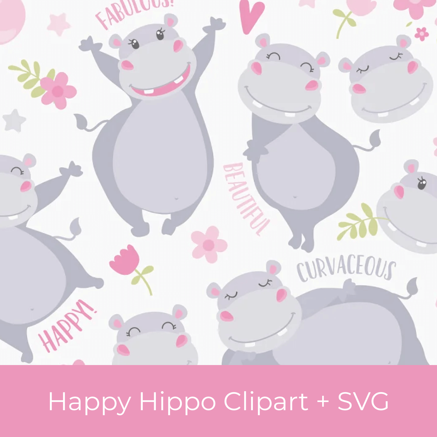 Happy hippo clipart.