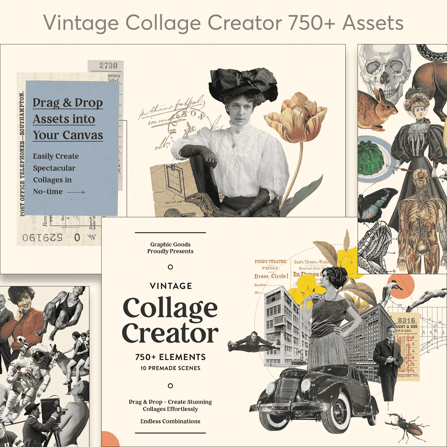 Vintage Collage Creator 750+ Assets - "Easily Create Spectacular Collages In No-Time".