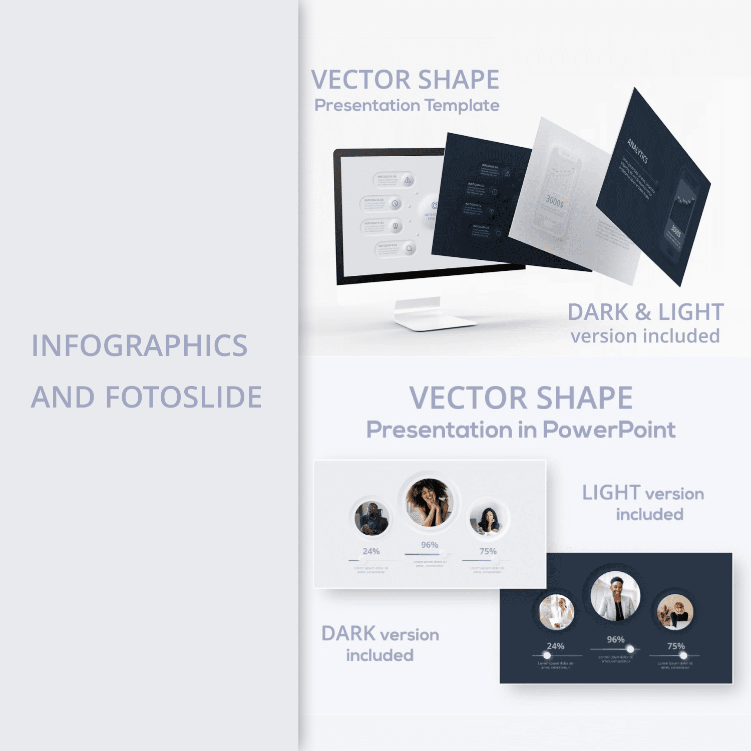 Neumorphic - Infographics And Fotoslide - Vector Shape Presentation Template.