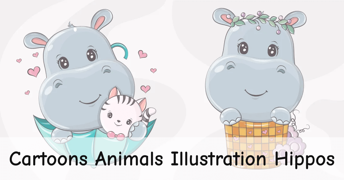 Cartoons animals illustration hippos.