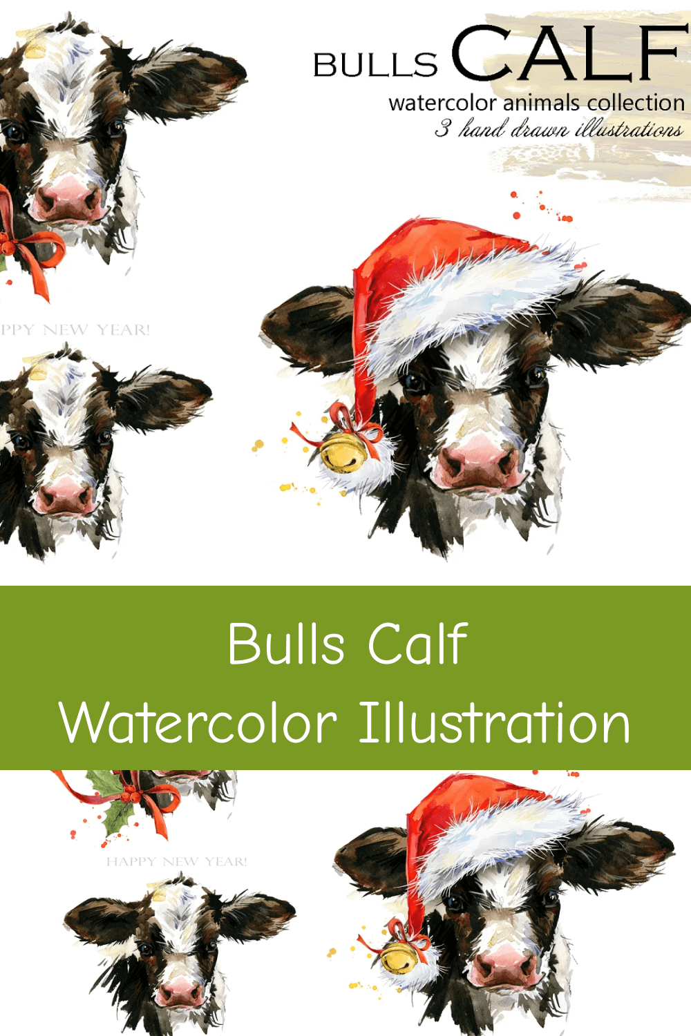 Bulls watercolor illustration.