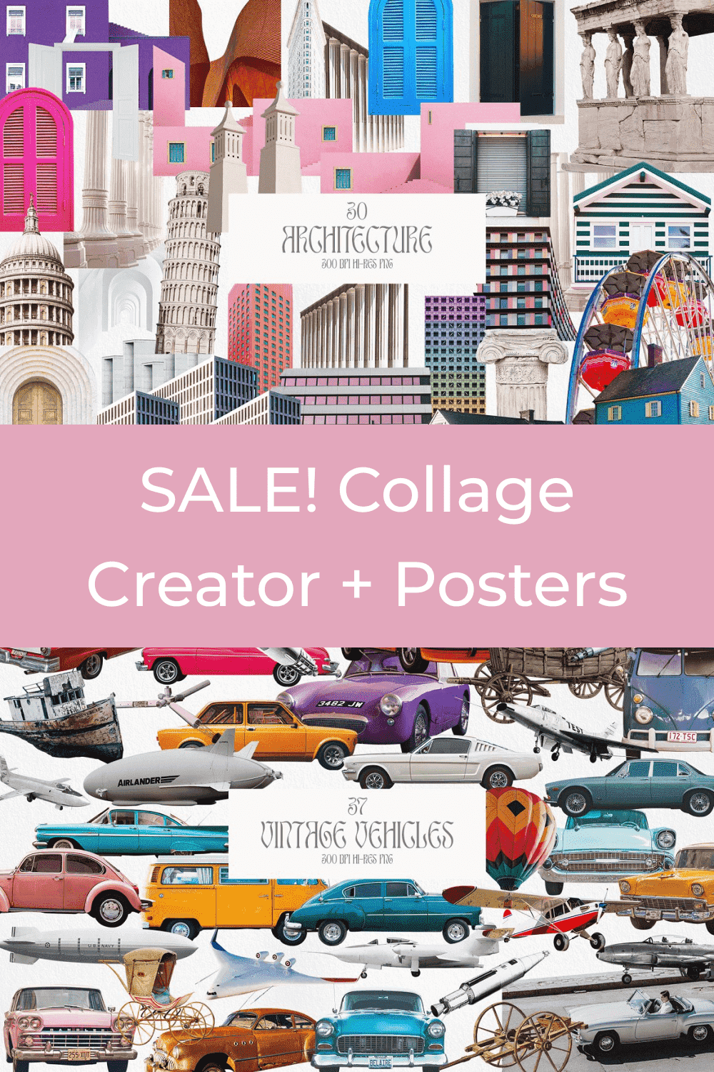 Sale! Collage Creator + Posters - Architecture And Vintage Vehicles.