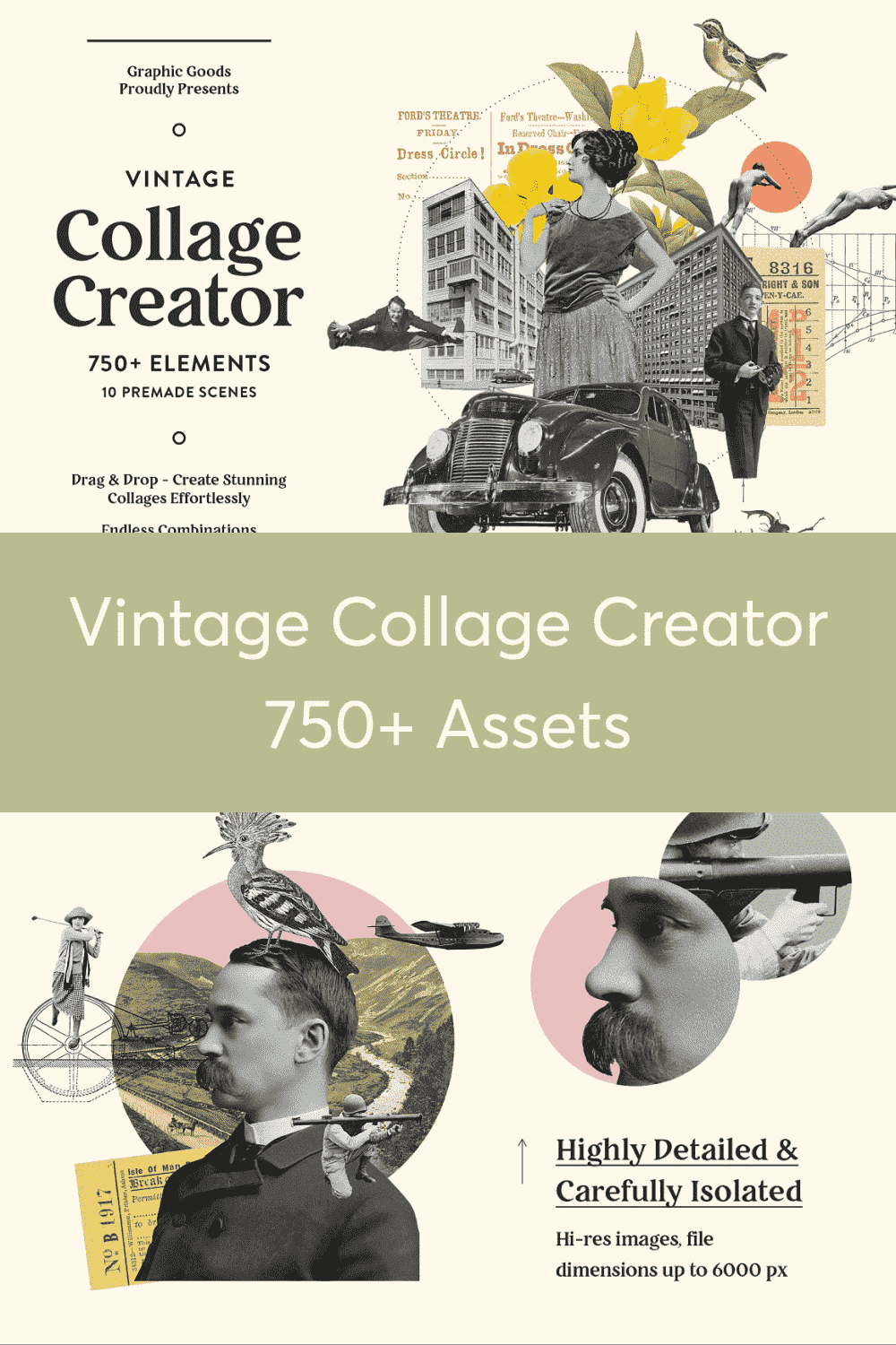 Vintage Collage Creator 750+ Assets - Highly Detailed Carefully Isolated.