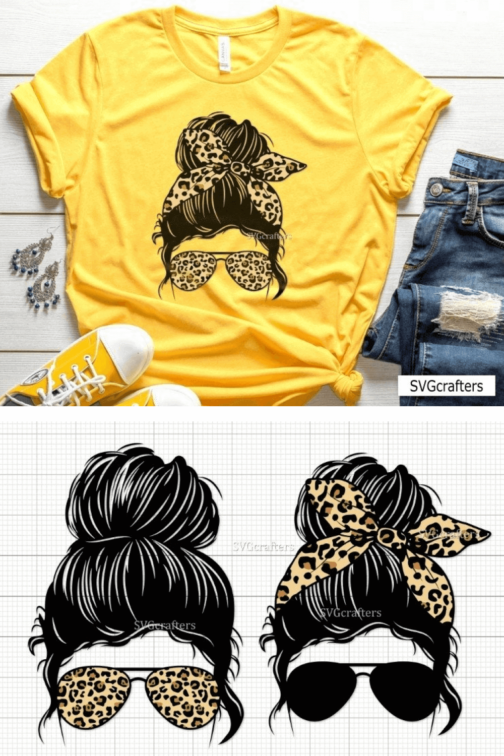 Yellow T-shirt with Leopard Momlife.