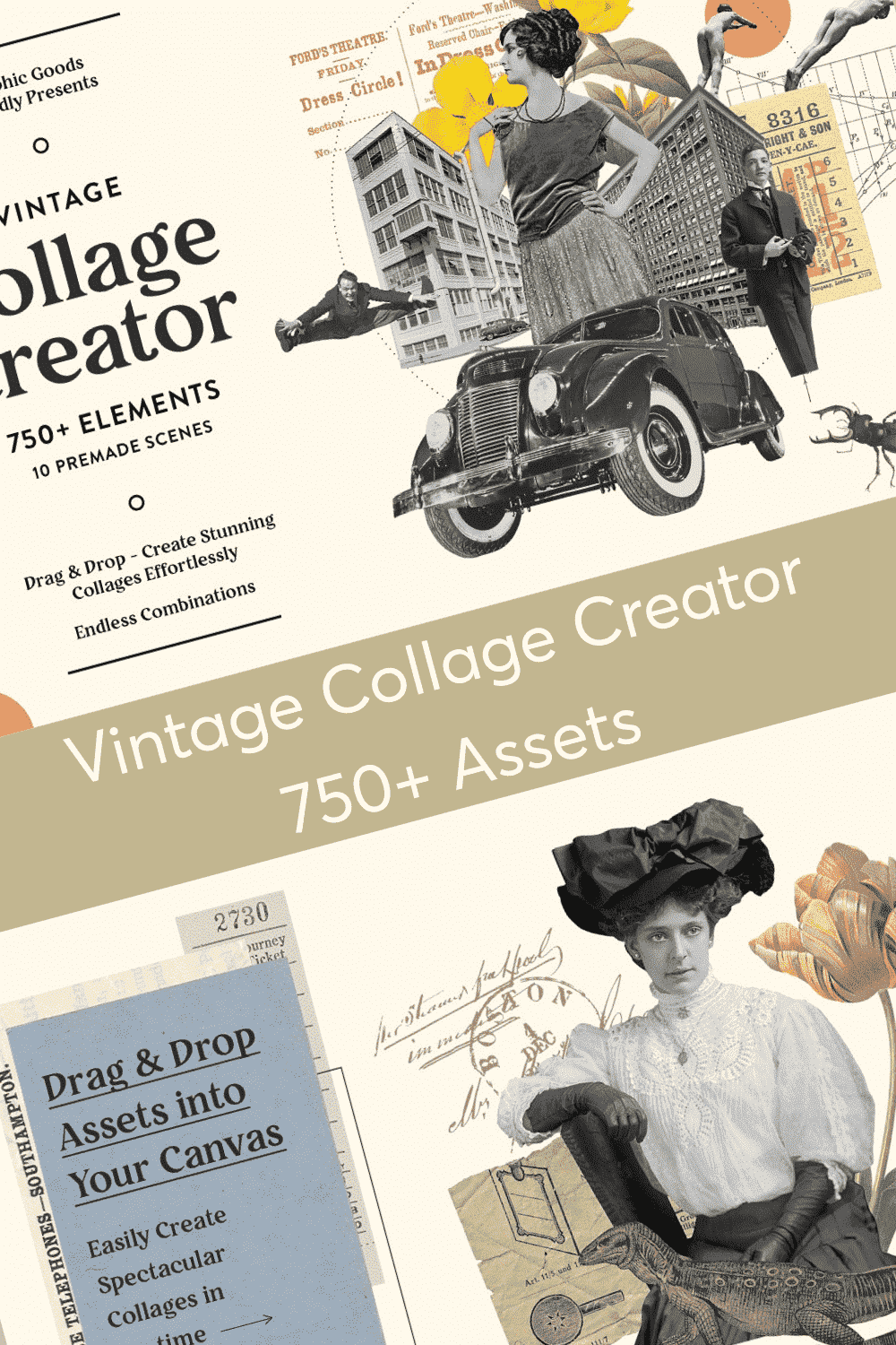 Vintage Collage Creator 750+ Assets - Drag & Drop - Create Stunning Collages Effortlessly.