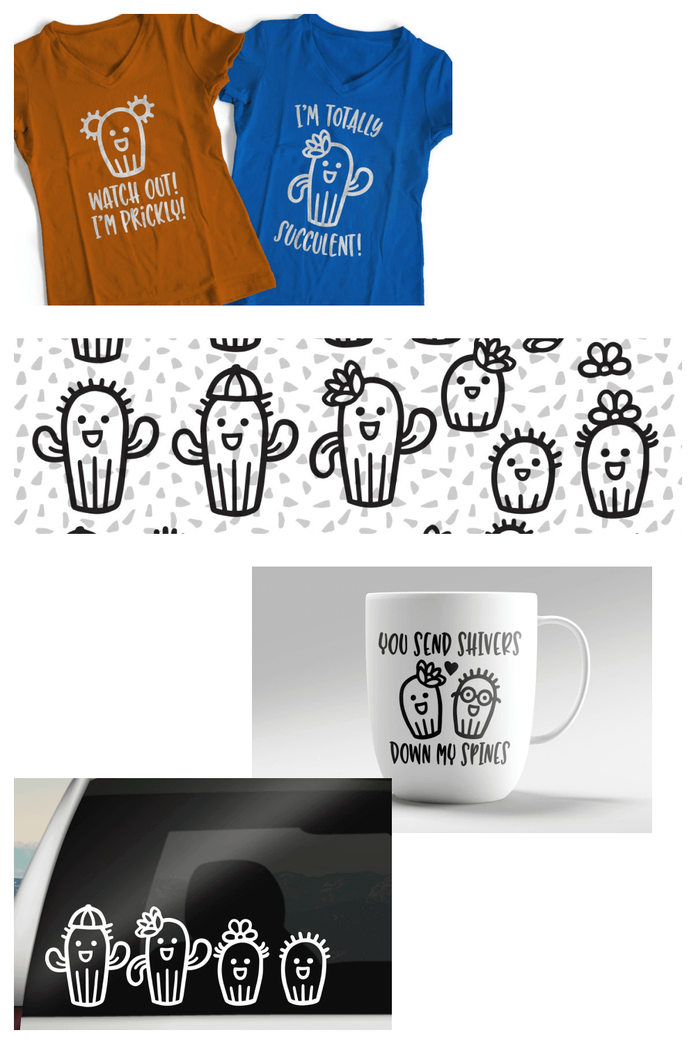 Design Cactuses on T'shirt and Cups.
