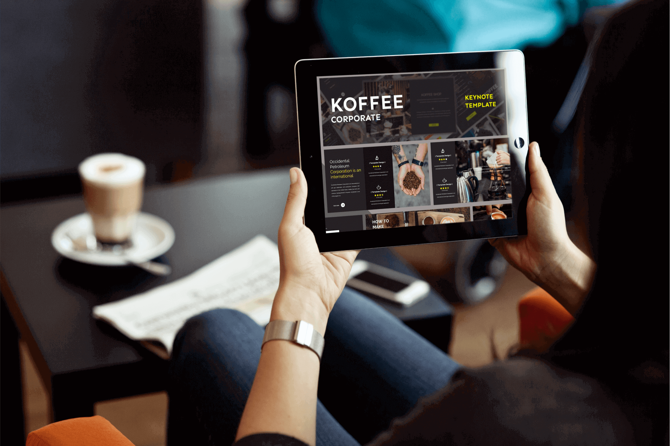 Preview Koffee Corporate - Keynote Template on Tablet.