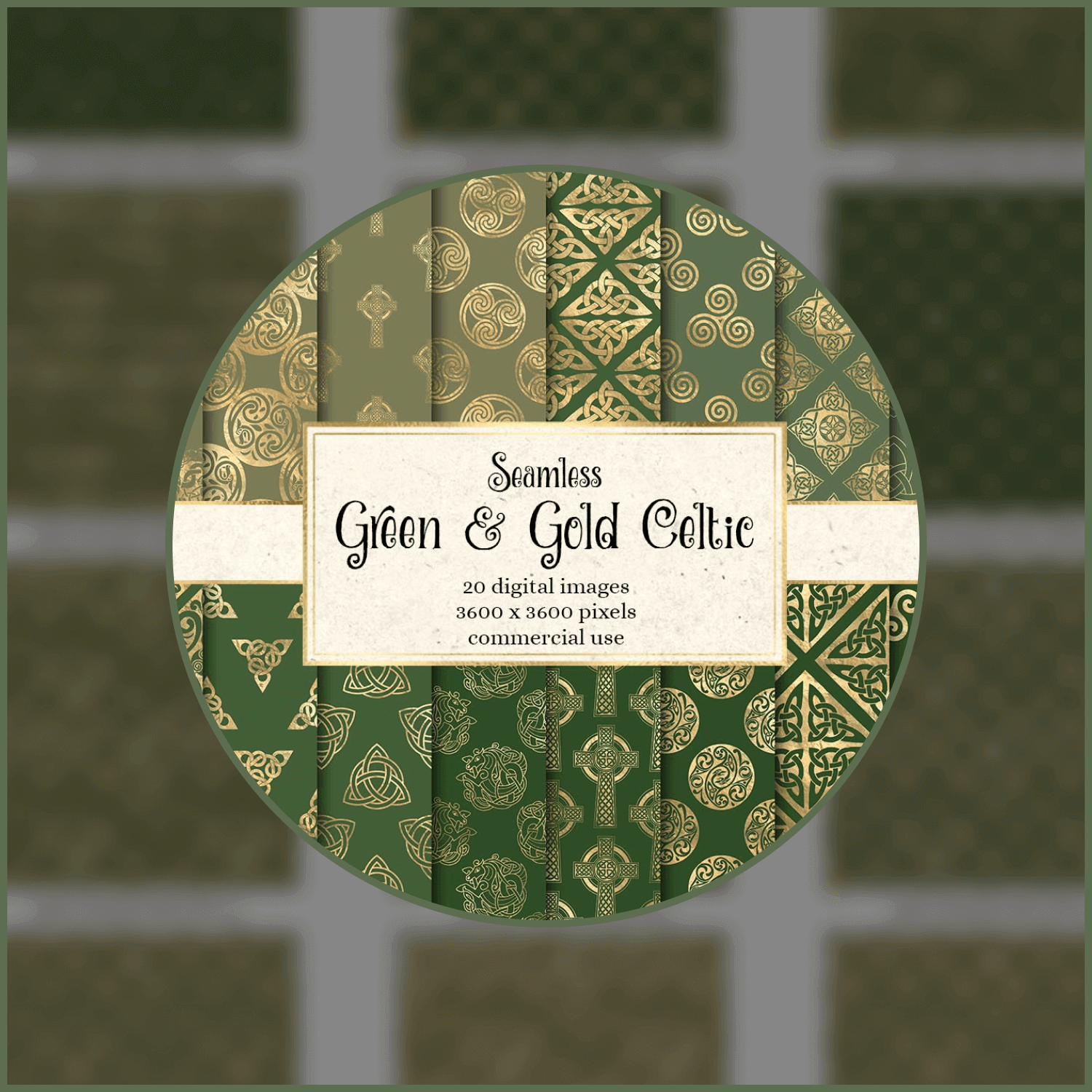Green and Gold Celtic Digital Paper.