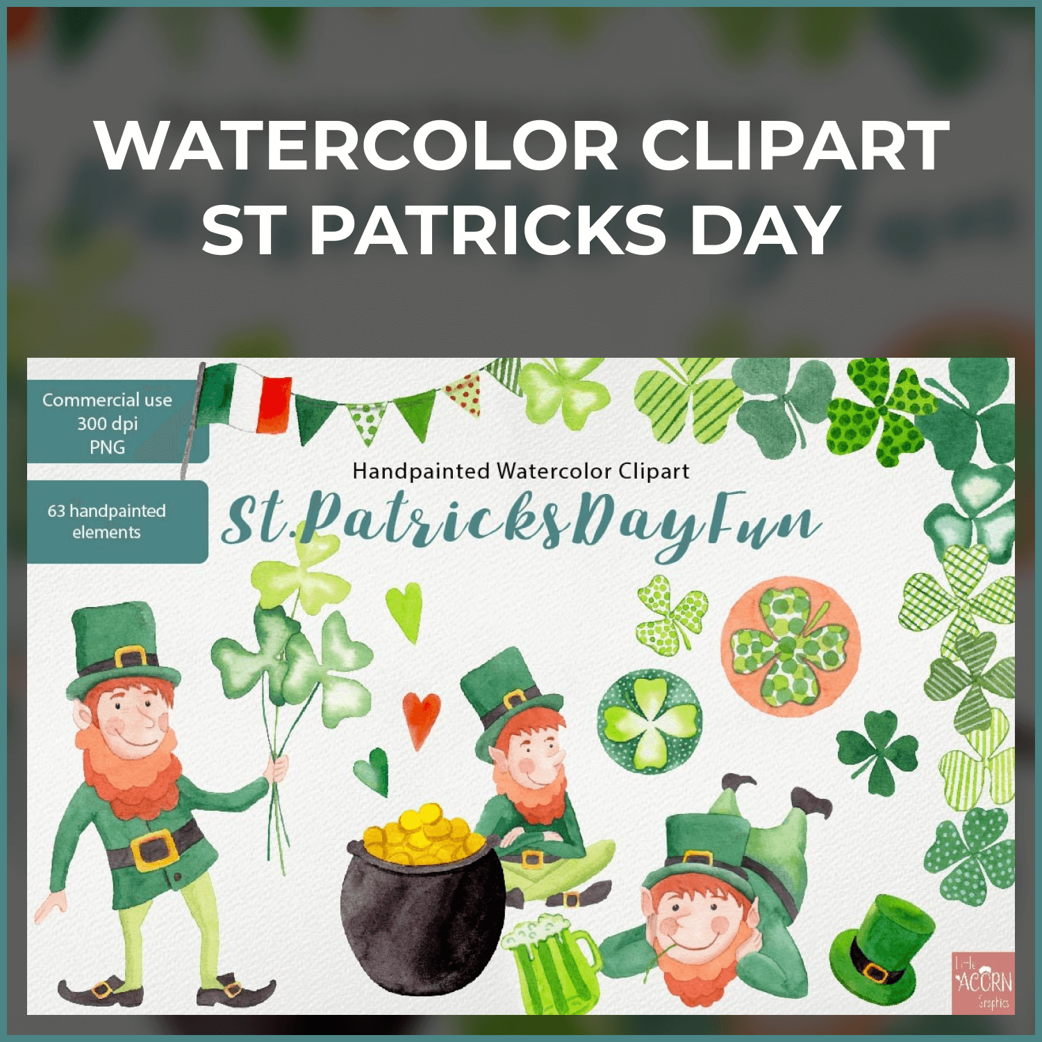 Watercolor clipart st patricks day.