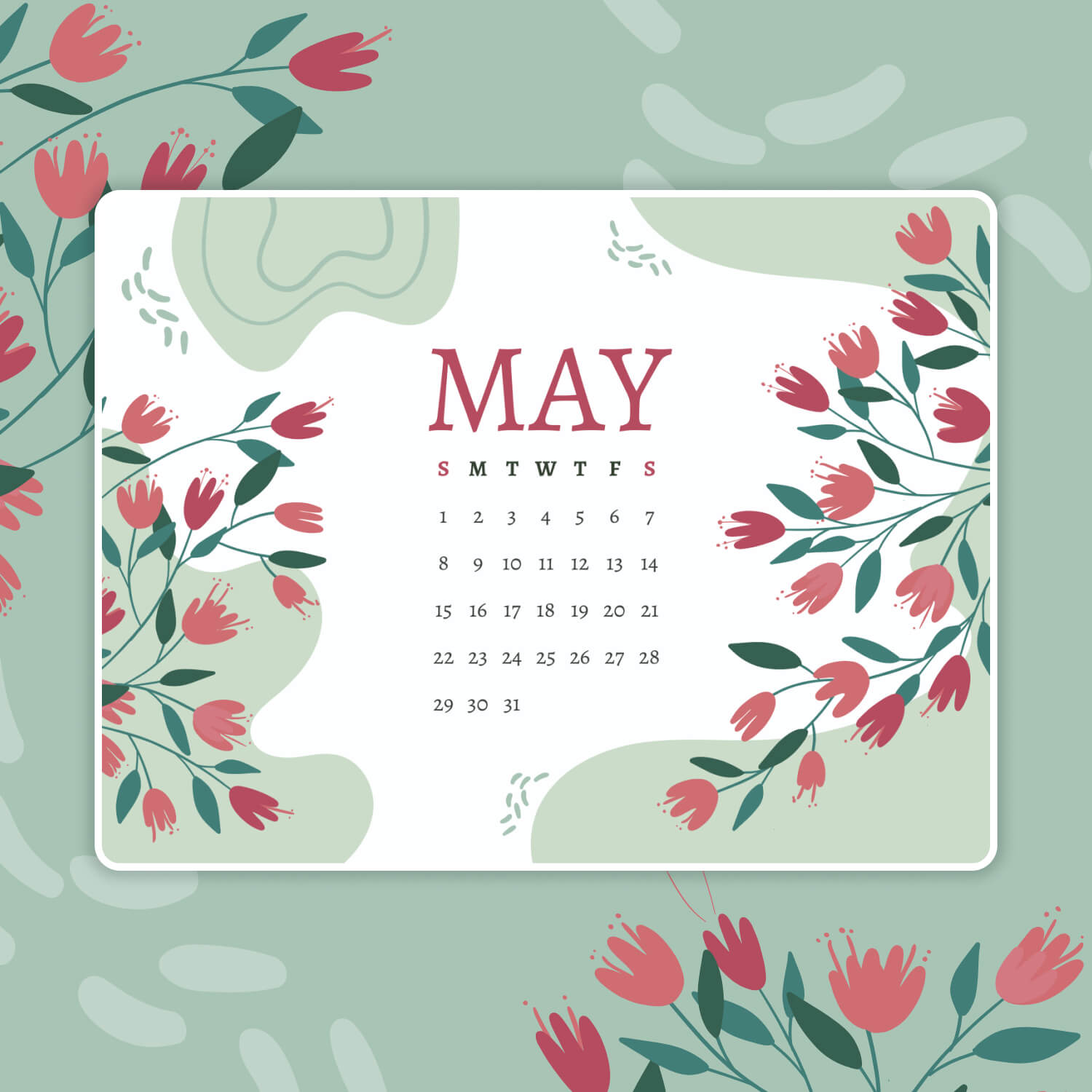 Free Editable May Calendar preview.