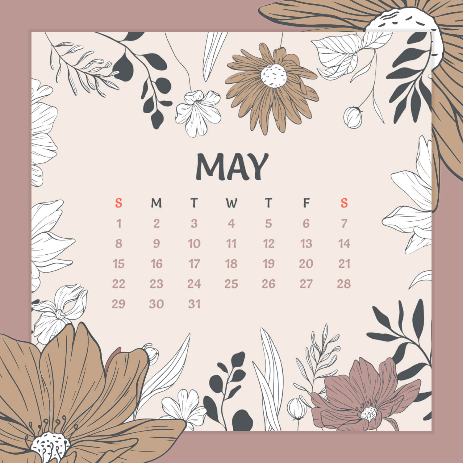 Fully Editable Free May Calendar cover image.