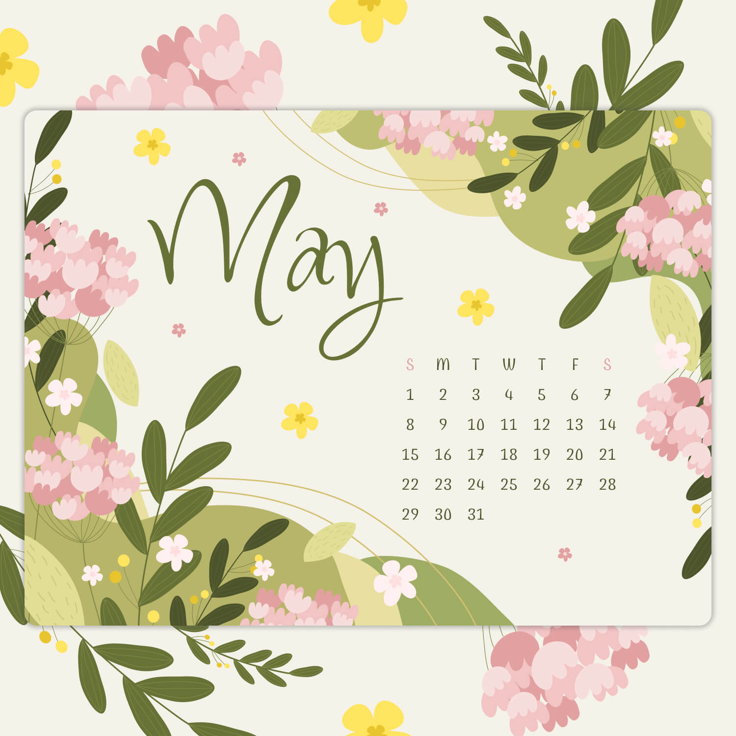 Free Spring Editable May Calendar previews.