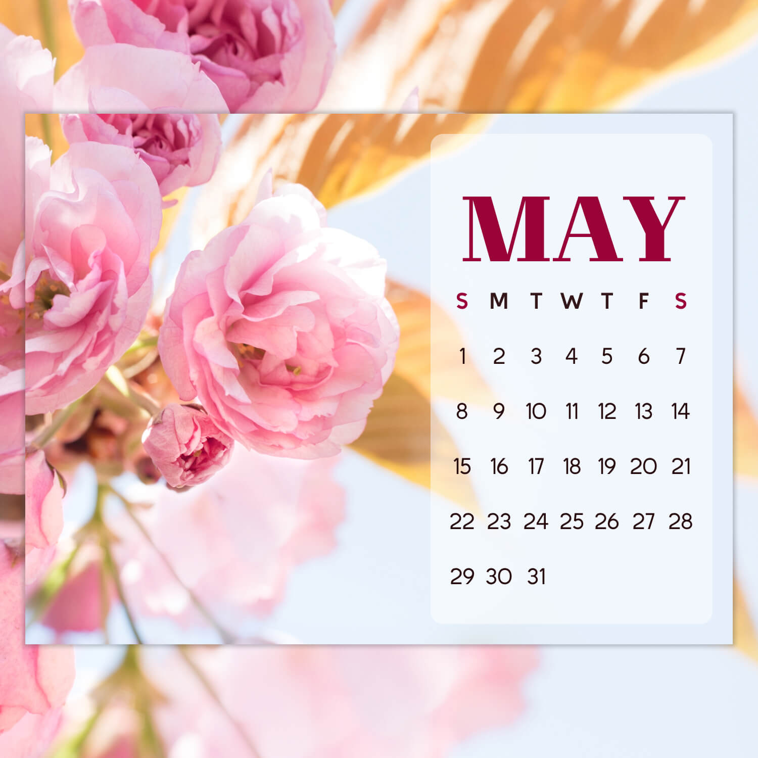 Bright Flowers Free May Calendar previews.