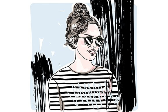 Girl in a striped T-shirt.