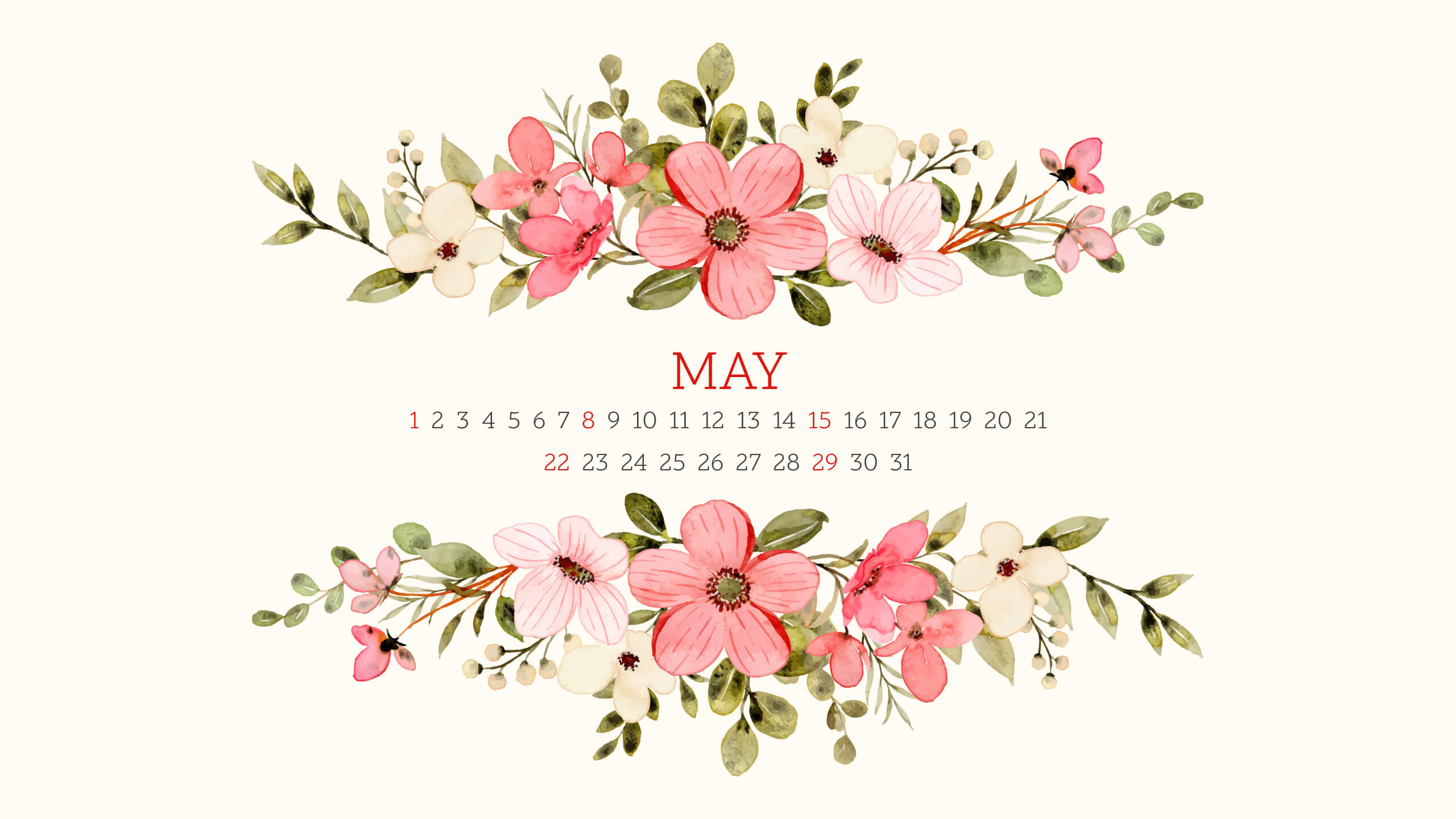Free Pink Flower Editable May Calendar.