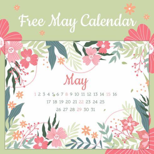 Free May Calendar Editable Template cover.
