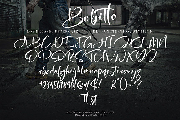 bobitto handwritten typeface, lowercase, uppercase, number.