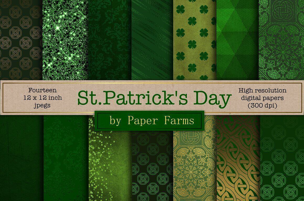 High Resolution Digital Papers for St. Patrick's Day by Paper Farms.