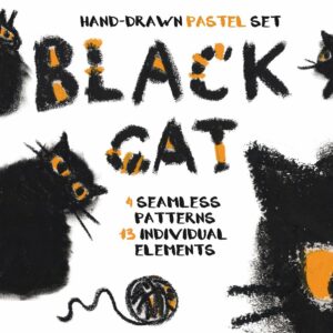 Black Cat Hand-drawn Pastel Set cover image.