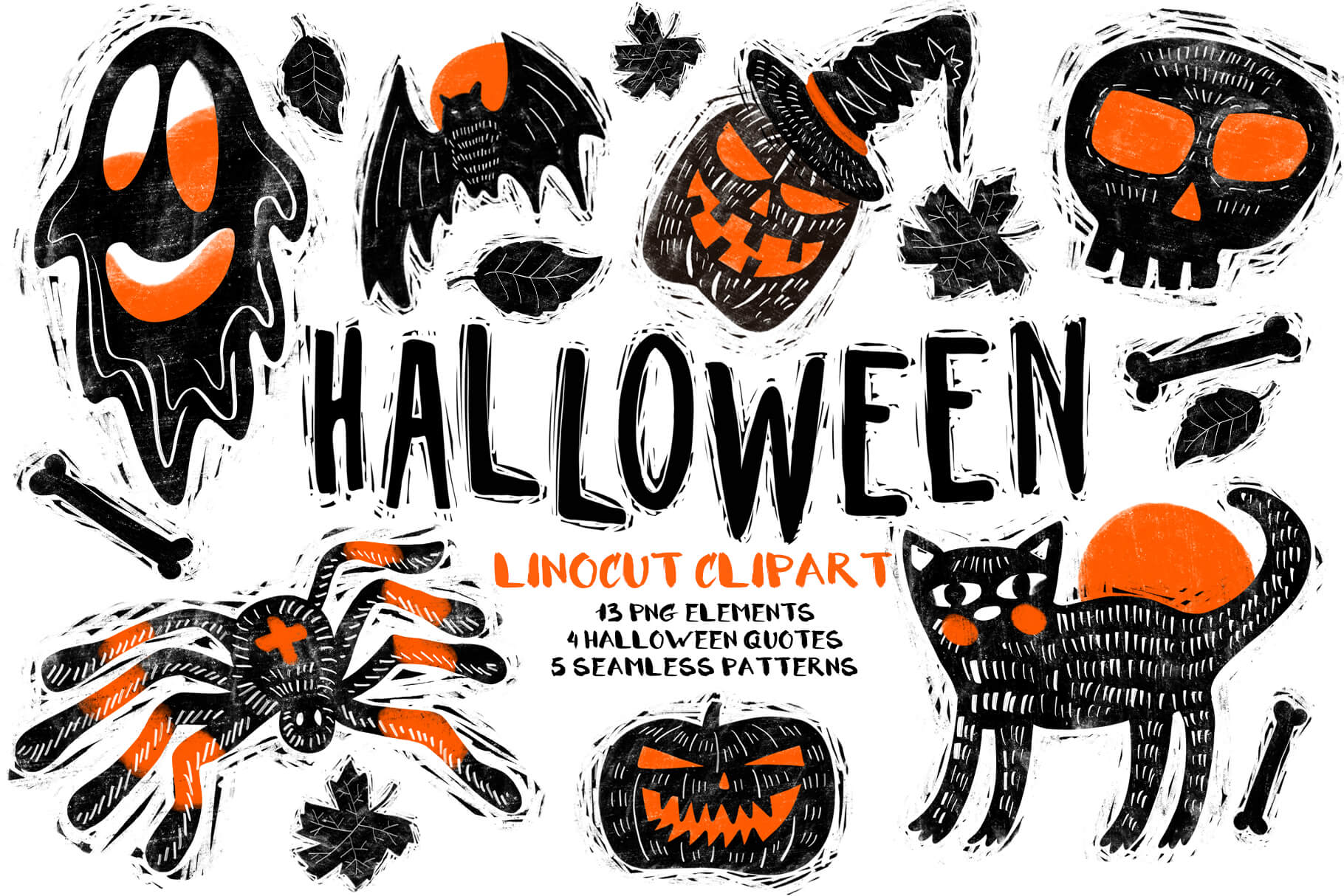 Halloween Linocut Clipart cover.