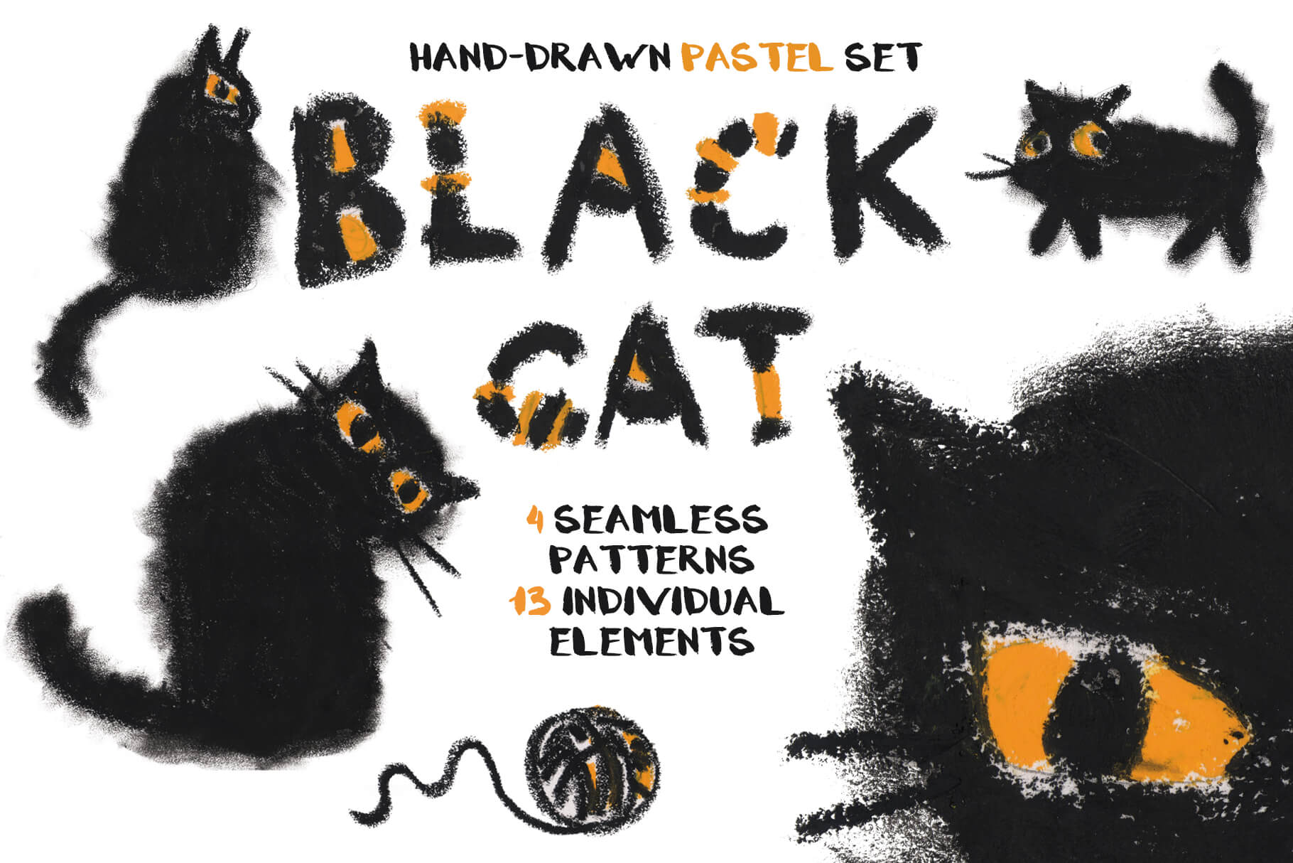 Black Cat Hand-drawn Pastel Set cover.