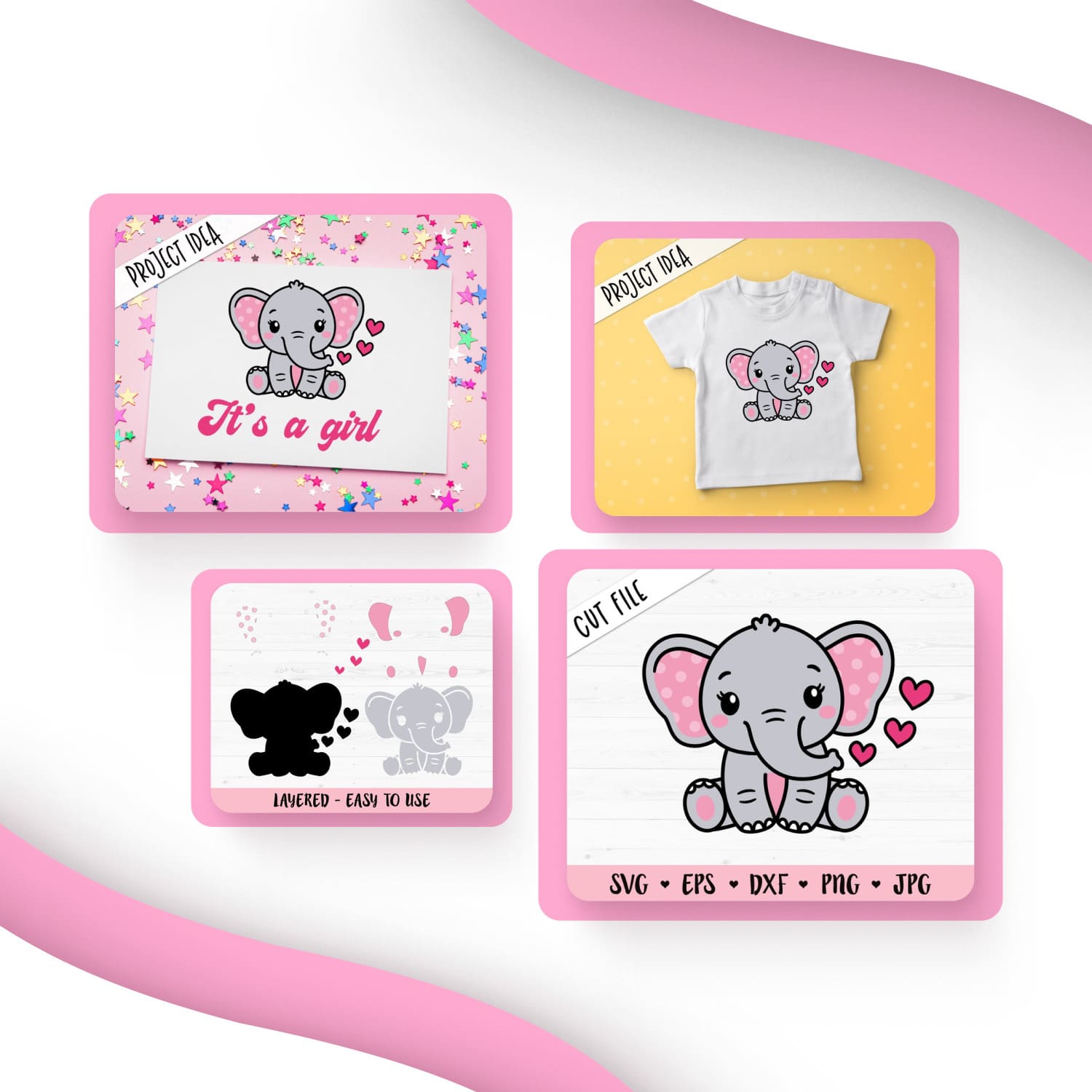 Set of four baby girl's personalized items.
