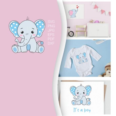 Baby girl's room with a pink wall and a blue elephant wall dec.