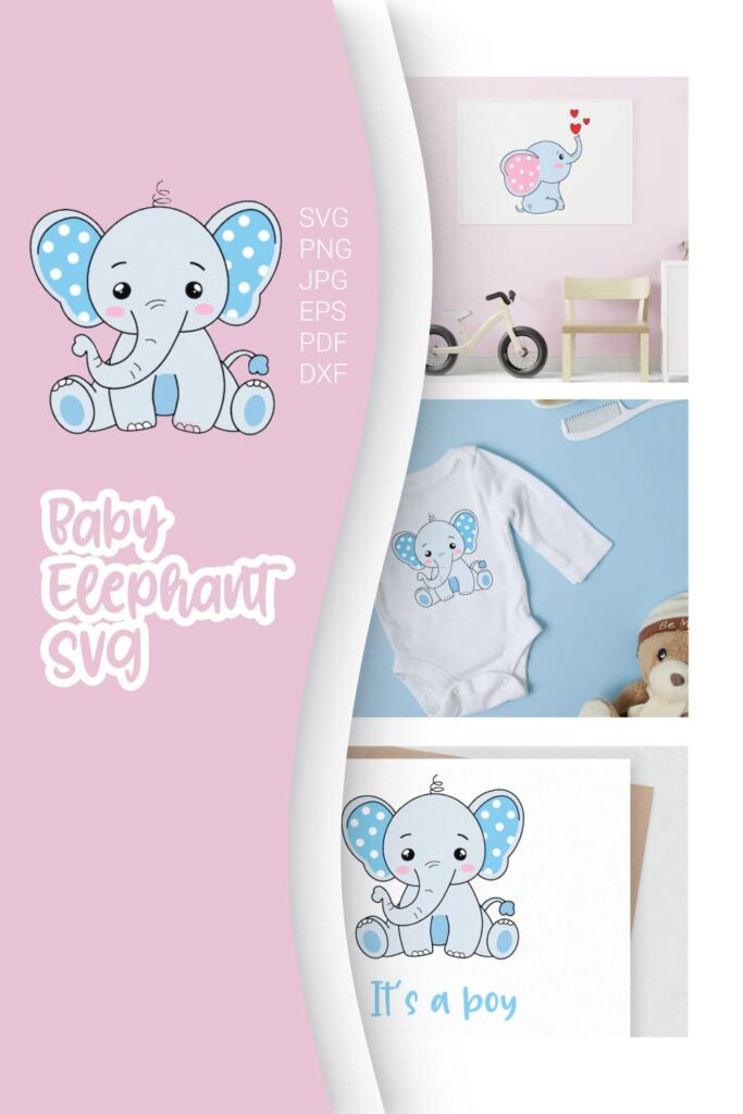 Cute Baby Elephant SVG Pinterest collage image.
