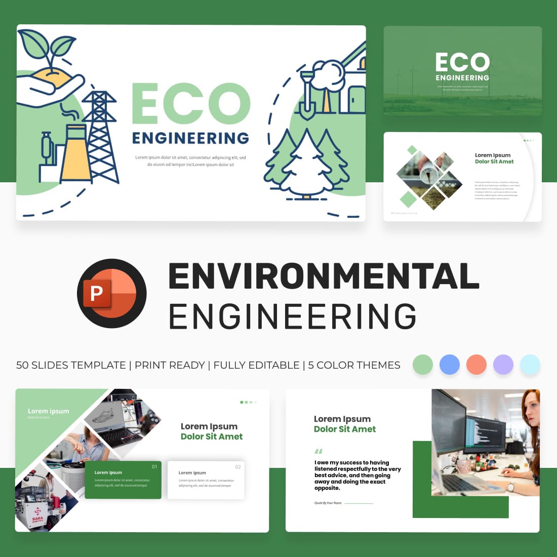 environmental engineering powerpoint template cover image.