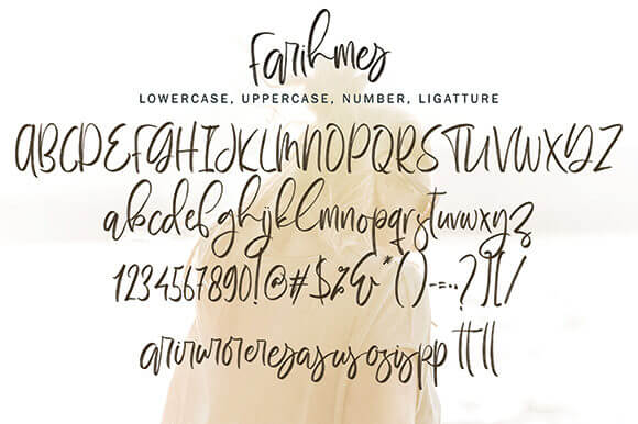fahrimes modern light handwritten script font all symbols.
