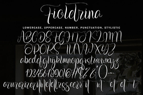 fioletrina flowing handwritten script font all letters example.