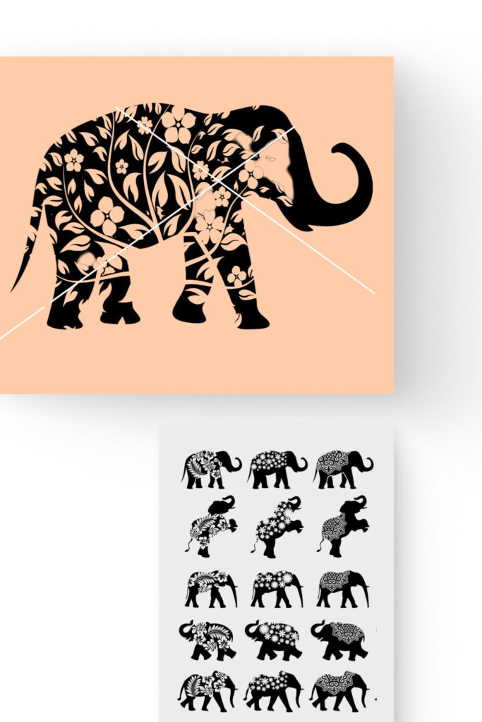 Floral Elephant SVG Bundle Pinterest collage image.