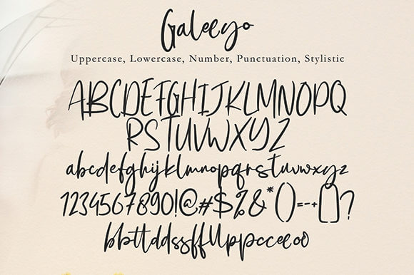 galeeyo sweet handwritten script font all symbols example.