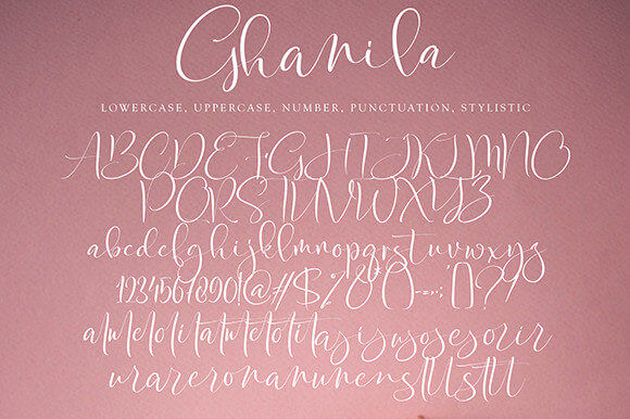 ghanila stylish handwritten script font all symbols example