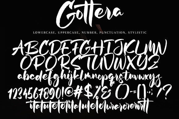 gottera brushed and trendy handwritten font all symbols example.