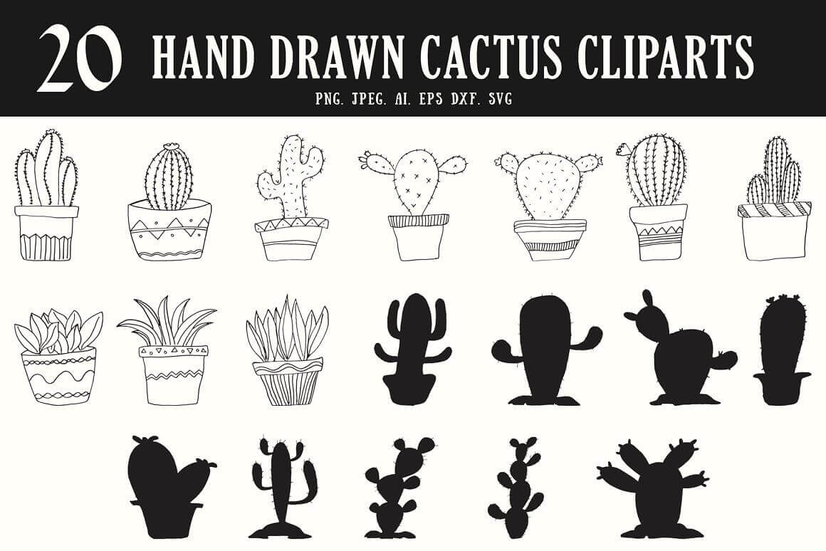 Cactus Cliparts in Black Color