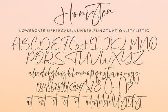 hanisten stylish and modern handwritten font all symbols example.