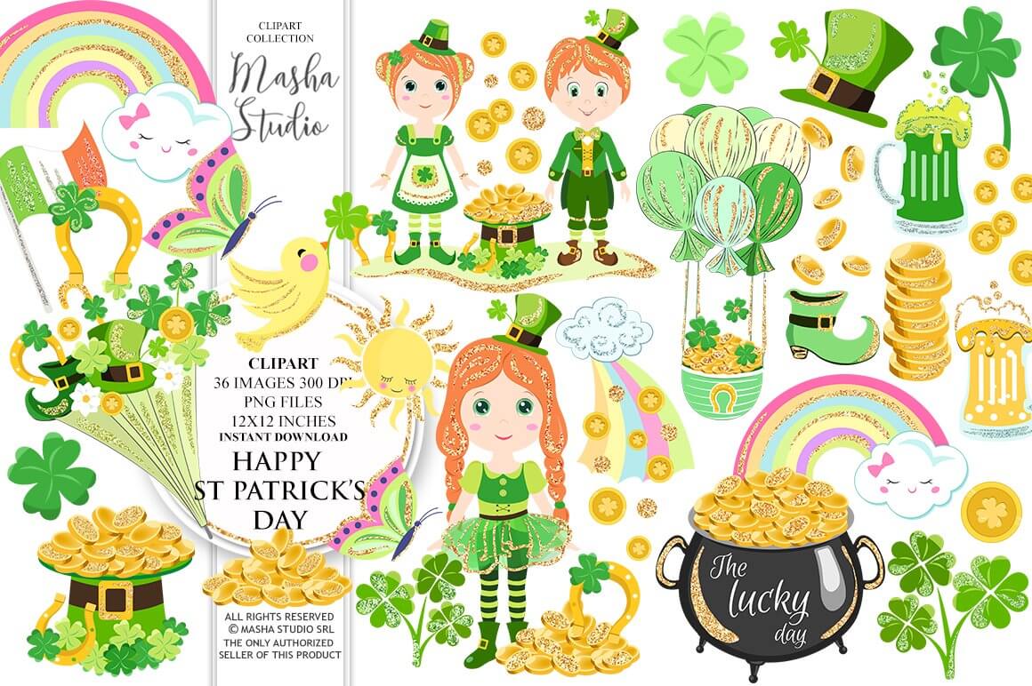 Happy patricks day clipart collection by masha studio.