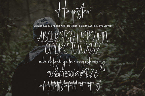 hapster modern and fresh handwritten font all symbols example.