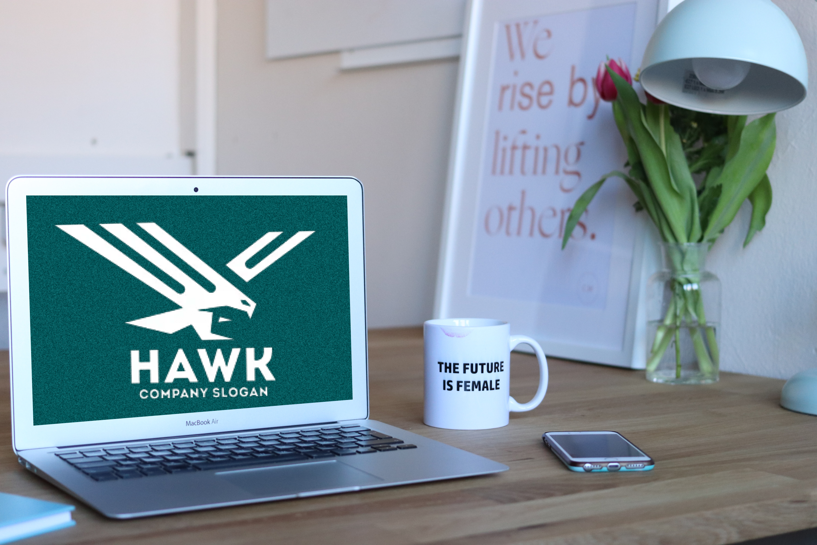 Wing hawk concept design on laptop.