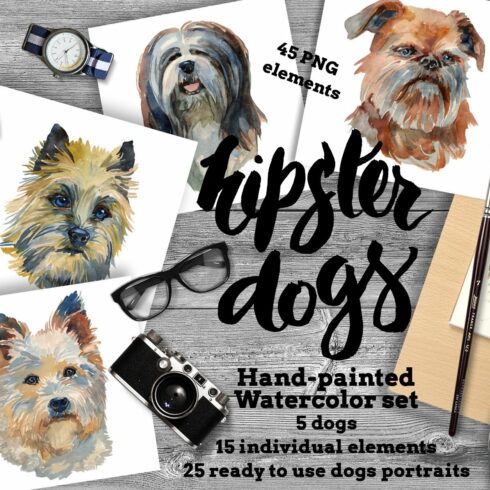 Hipster Dogs Watercolor Set cover image.