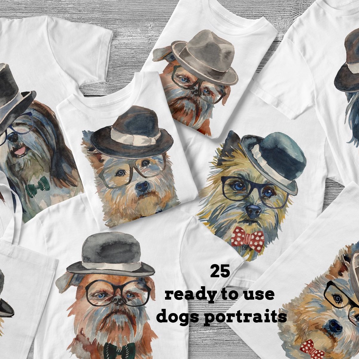 Hipster Dogs Watercolor Set preview image.