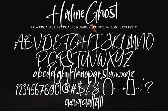 hirline ghost stylish handwritten script font all symbols example.