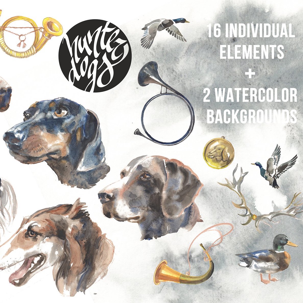 Hunter Dogs Watercolor Set preview image.