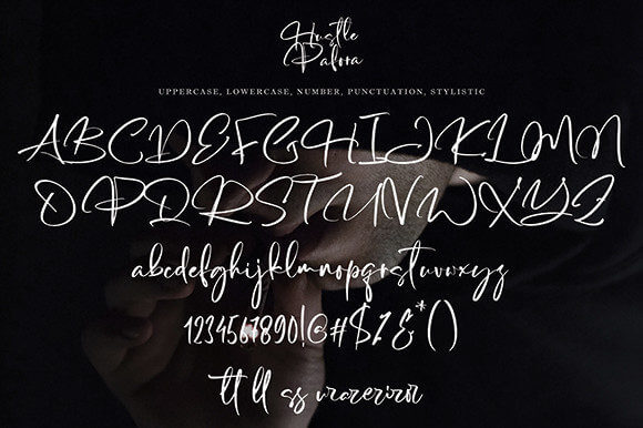 hustle pafora modern and fresh script font all symbols example.