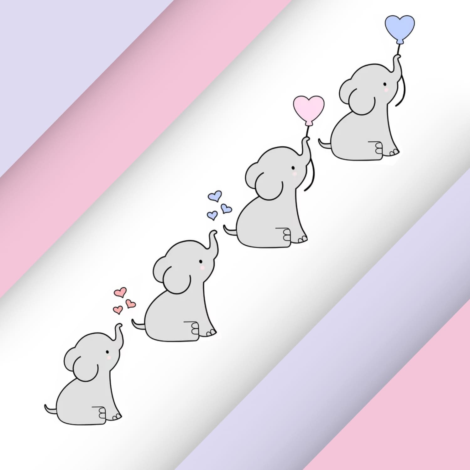 Kawaii Baby Elephant SVG preview.