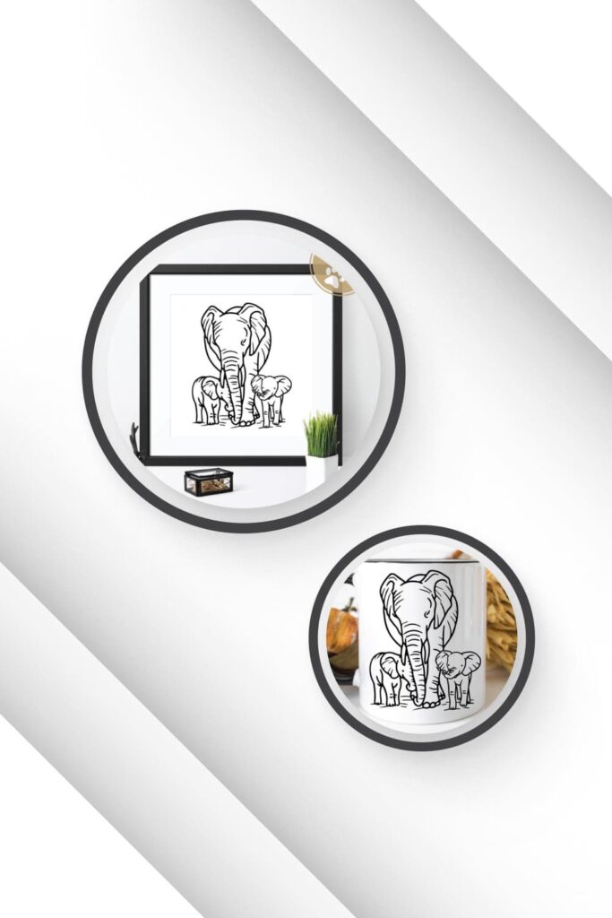Mama and two Baby Elephants Clipart SVG pinterest mockup example.