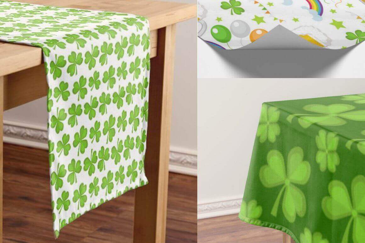 Towels, tablecloths, a piece of paper with a design of Patrick's Day.