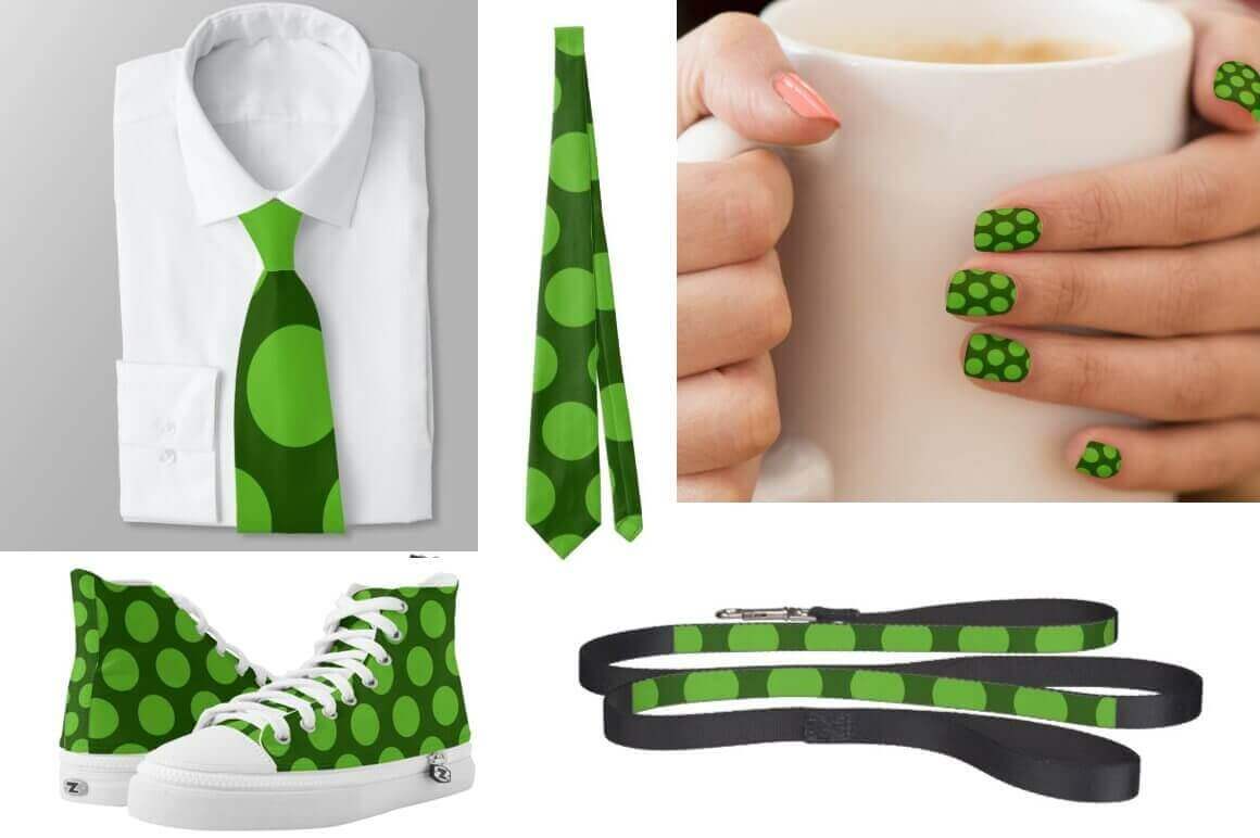 Things with green polka dot design.
