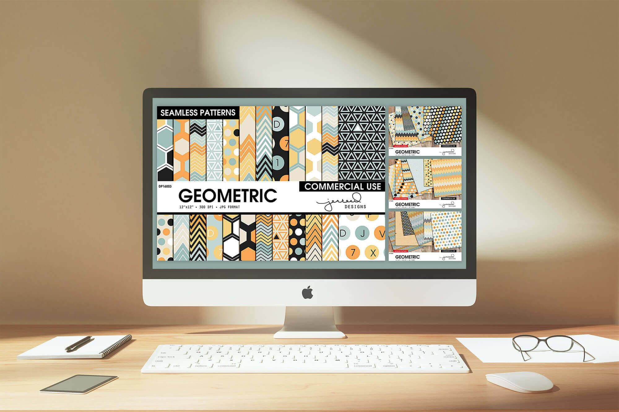 Preview Seamless Geometric Pattern on Computer.